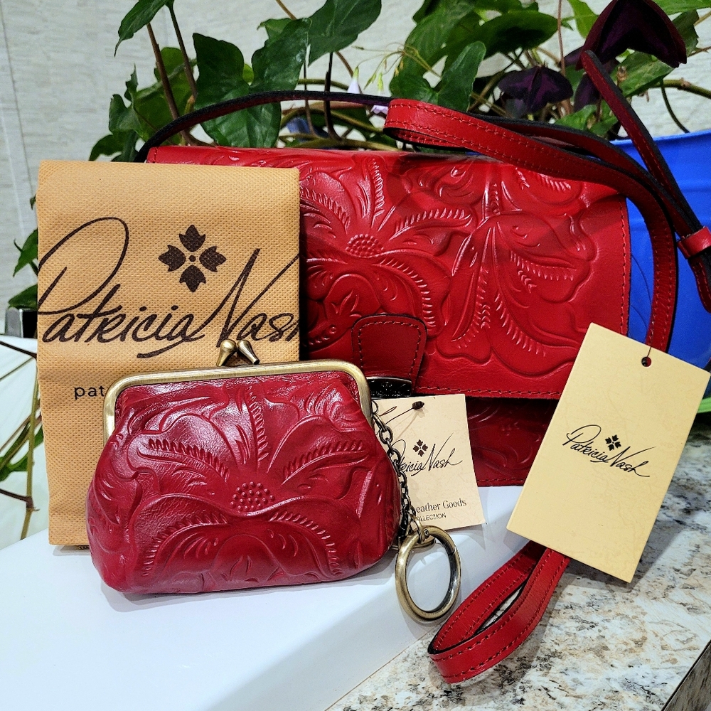 Patricia Nash Laurentina Crossbody Handbag With Matching Wallet In Rosewood